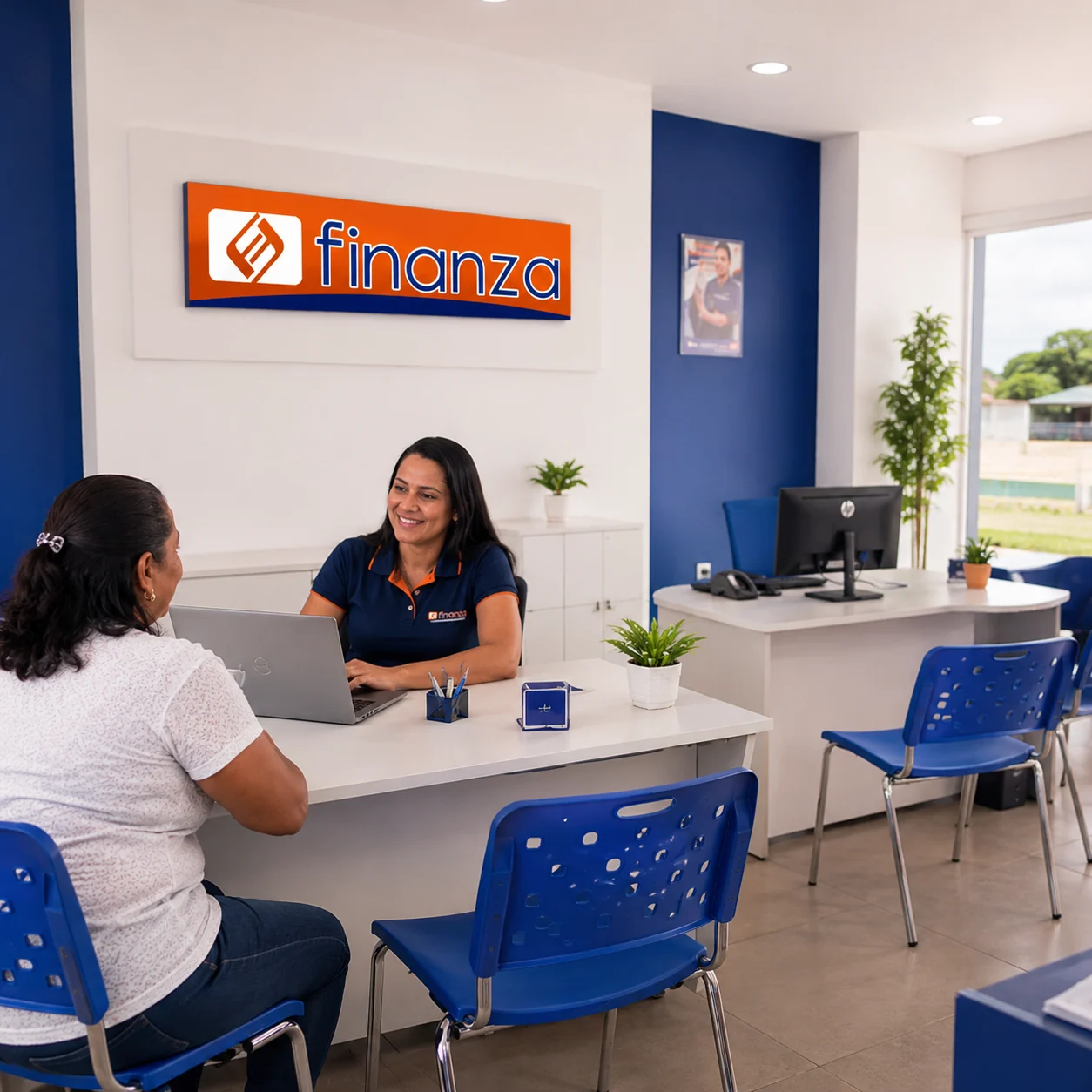 Interior da unidade Finanza com mesa de atendimento
